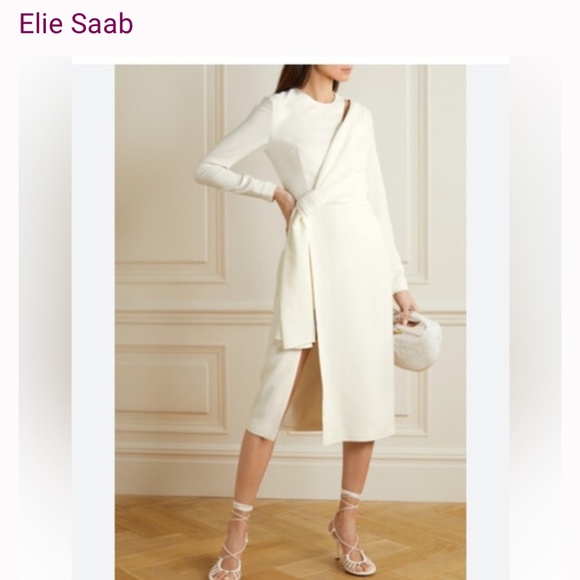 Elie Saab Cutout Draped Cady Midi Dress In White Sz 34 - Picture 2 of 2